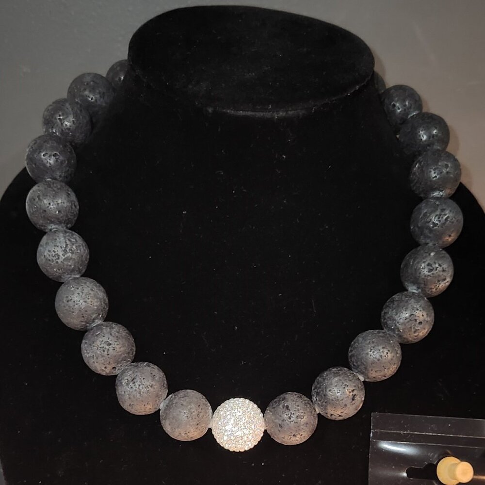 Black Lava Stone Necklace & Earring Set